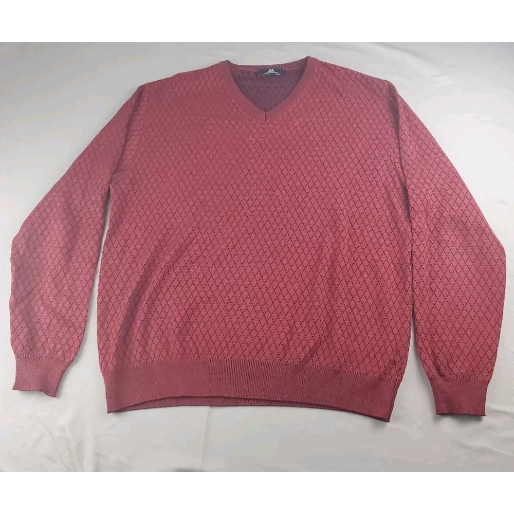 Montechiaro Sweater Mens Extra Large 54 Red Geometric Rhombus V Neck Designer